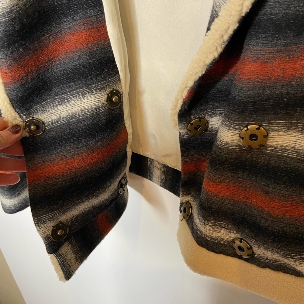adam lippes shearling collar wool blend double breasted  stripes jacket - Picture 5 of 7